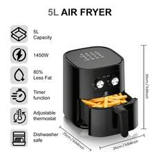 SUPERLEX Air Fryer, 8 Preset Mode Ovens, 5-Liter Cooking Oven, Temperature Adjustable Range 80-200°C, Built-In 60-Minute Timer Function, Non-Stick Inner Pot Design, Overheating Protection Mechanism, Automatic Power Off Function, Healthy Oil-Free, Low-Fat Cooking Support Automatic Delay Function, Is A Multi-Functional Cooking Oven - UK Plug(220-240V) - View 5