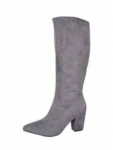 女士时尚简约尖头中筒靴，粗跟西部风格靴