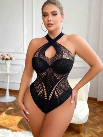 Plus Size Women Hollow Tights Fishnet Sexy Lingerie For Romantic Nightwe