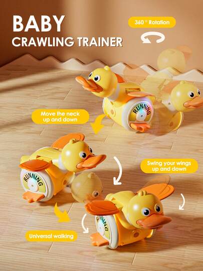 1 件电动旋转觅食鸭，引导婴儿爬行电子宠物，带声光转身鸭，适合儿童娱乐，有趣的儿童圣诞节/万圣节/新年礼物
