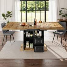 Extendable Dining Table, 110 X 80 X 75 Cm. Suitable For Dining Rooms, Kitchens Or Patios. Extendable Wooden Dining Table With A Length Of Up To 140 Cm. Seats Up To Six People. Tabletop With H - Natural Wood - View 4
