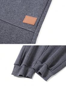 男士休闲弹力腰带保暖内衬慢跑裤，秋冬季保暖 - 深灰色 - 查看 5