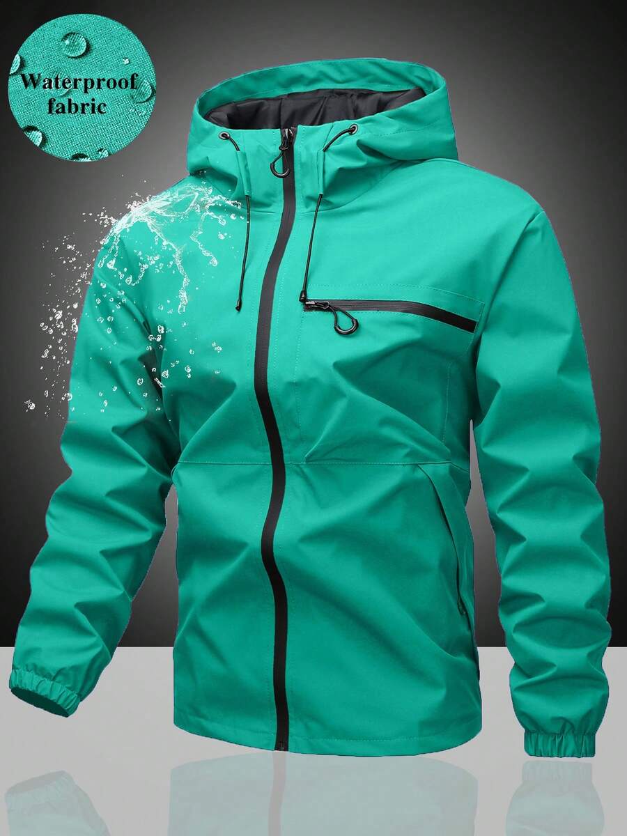 Men's Hooded Drawstring Soft Shell Windbreaker Jacket, Sports Casual With Front Large Pocket, Zipper Side Pockets, Suitable For Daily Wear, Versatile And Popular Jacket