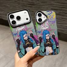 a la UE (DE y ES) Funda protectora para iPhone 17 S22-S26 Diseño de graffiti retorcido loco Funda de teléfono Jinx compatible con iPhone 17 16e 16 15 14 13 12 11 Mini Pro Max Air X XR XSMAX 8 7 Plus Antichoque Mate Trasera, Accesorios móviles, Diseño impreso UV, Textura suave, Seguidor - Negro - Ver 1
