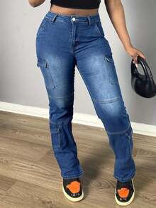 Women's Jeans Casual Black Skinny Stretch Flared Pants Workwear Teacher Pants Flare Sweatpants Winter Clothes Fall Back To School Women Jeans  Back To School Clothes - 藍色 - 查看 4