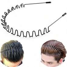 Metal Hair Band For Men Headband Women Bands Unisex Black Wavy Spring Outdoor Sports Headbands Men's Hoop Clips Accessories Simple Elastic Non Slip Head Headwear - 黑色 - 查看 8