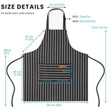 2 Pack Adjustable Bib Apron With 2 Pockets Chef CooFKing Kitchen Restaurant Aprons For Women Men,Red/FFBlackssstripes - 紅色/黑色條紋 - 查看 4