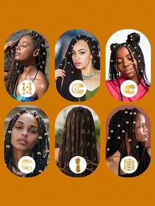 42Pcs Gold Hair Jewelry For Braids Accessories Contain Hair Ropes For Braids Adjustable Hair Rings Hair Cuff Hair Charms Hair Beads Decorations For Men Women, Claw Clips, Hair Slide, Hair Barrettes - Gold - View 2