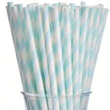 100pcs Light Blue Striped Paper Straws - Disposable Non-Wet Paper Straws, Suitable For Daily Use, Birthday Parties, Weddings, Anniversaries, Back To School, Valentine's Day - Light Blue - View 6