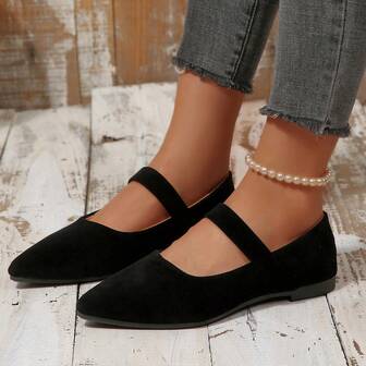 Nya moderiktiga mångsidiga damskor med spetsiga tår, platta skor, bekväma svarta utomhusskor för hösten