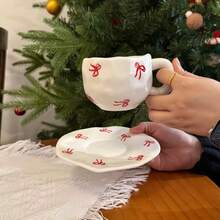 2个陶瓷咖啡杯，休闲水杯，牛奶杯，夏季饮具，厨房用品，家用厨具，生日礼物，手工不对称陶瓷咖啡杯碟套装，彩绘图案马克杯 - 多選 - 查看 13