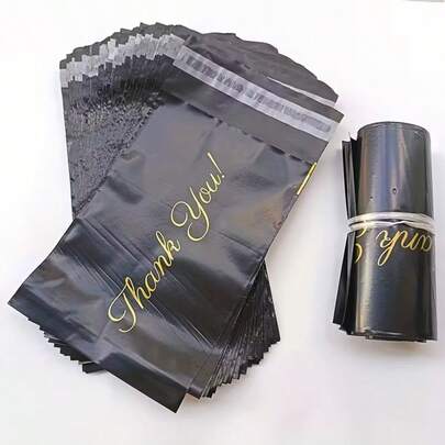 5/10/20/50/100pcs Black Printed "Thank You" Express Bags | Suitable For Small Parcels, Multi-Purpose Packaging, Self-Adhesive, PP Material