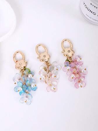 1pc Exquisite Night Light Pearl Flower Keychain Fashion Clothing Decoration Men's Charm Car Keychain Fashion Handbag Backpack Pendant Accessories Boyfriend Birthday Gift Family And Friends Holiday Jewelry Gift For Best Friends Gift