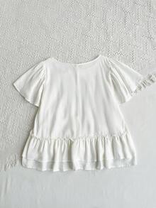 Rusttydustty Áo thun nữ cỡ lớn kiểu Bohemian, phối bèo nhún, khoét lỗ, phối nhiều mảnh vải, màu trắng, dáng rộng thoải mái, thích hợp mặc đi dự tiệc hoặc mặc hàng ngày. - trắng - Xem 2