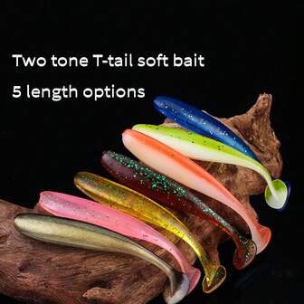 20pcs Mixed Color Soft Plastic T-Tail Fishing Lures, Freshwater Small Fish T-Tail Baits, Outdoor Sea Fishing Lures, Fishing Accessories (Assorted Colors)
