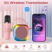 PAKRYS Karaoke Machine With Bluetooth Stand, Recording & Storage, For Kids & Adults, Portable Bluetooth Dual Speakers, Includes 2 Wireless Microphones, 800mAh Battery, Colorful Lights Karaoke Machine, Suitable For Home And Outdoor Karaoke (Pink) - one-size - View 5