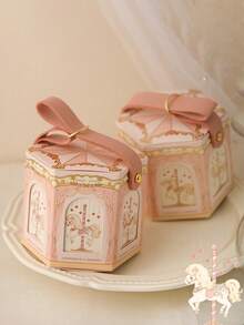 10pcs/Pack Romantic Carousel Rotating Jewelry Gift Box, Suitable For Valentine's Day, Wedding, Party - Multicolor - View 3