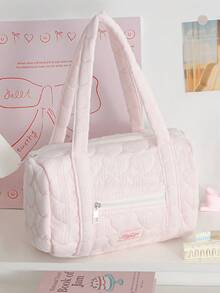 Fashionable Quilted Travel Bag Quilted Small Duffle Bag Gym Bag Floral Print Overnight Bag Weekend Commute Bag Lightweight Printed Floral Shoulder Bag  Travel Tote Bag Yoga Bag Small Size Travel Bag For Daily Life ,Travel ,Commute ,Sport , - 粉色 - 查看 6