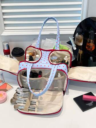 Women's Fashion Heart Print Multi-Pocket Cosmetic Bag, Suitable For Storing Makeup Tools And Cosmetics, Ideal For Travel, Business Trip, And Daily Commute, Toiletry Bag Makeup Bag Make Up Bag Makeup Pouch Wash Bag Travel Essential Cruise Essentials Vacation Essentials For Men Women