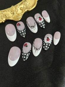 10片装短款手工美甲贴片，适合派对和日常佩戴，3D水钻，女孩款，易于佩戴。10片装Y2K风格手工美甲贴片，闪亮人造宝石，春夏风格，适合女孩和女士参加节日派对和日常佩戴。（注：配饰颜色随机） - 白色 - 查看 1