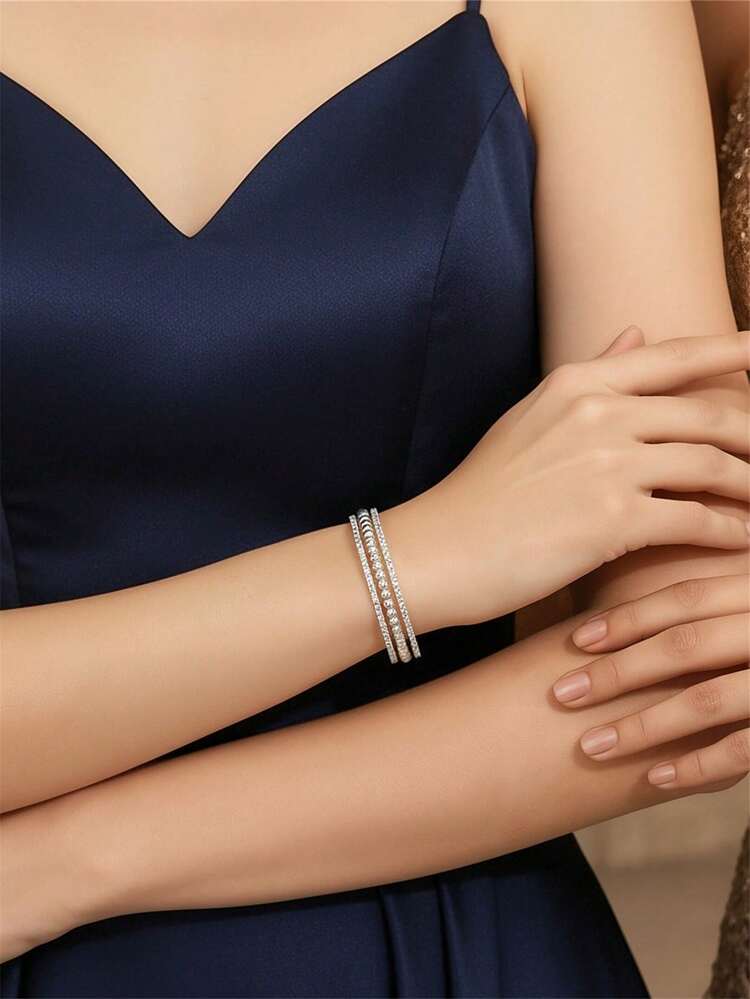 Rhinestone & Faux Pearl Decor Bracelet