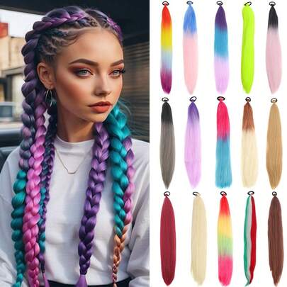 Wig Elastic Ponytail, Cross-Border Hot-Selling Rubber Band Ponytail Wig, Colorful Elastic Rope Braided Wig Ponytail