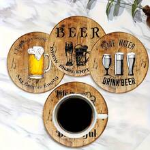 Bộ 6 đế lót ly bia cổ điển - Đế lót ly tròn bằng gỗ in hình các loại bia Lager, Pilsner, Stout và các câu nói tiếng Đức về uống bia - Trang trí bàn bar, phụ kiện nhà bếp, quà tặng lý tưởng cho người yêu bia, có sẵn bộ 1 chiếc, 2 chiếc hoặc 31 chiếc. - Màu Mù tạt vàng - Xem 2