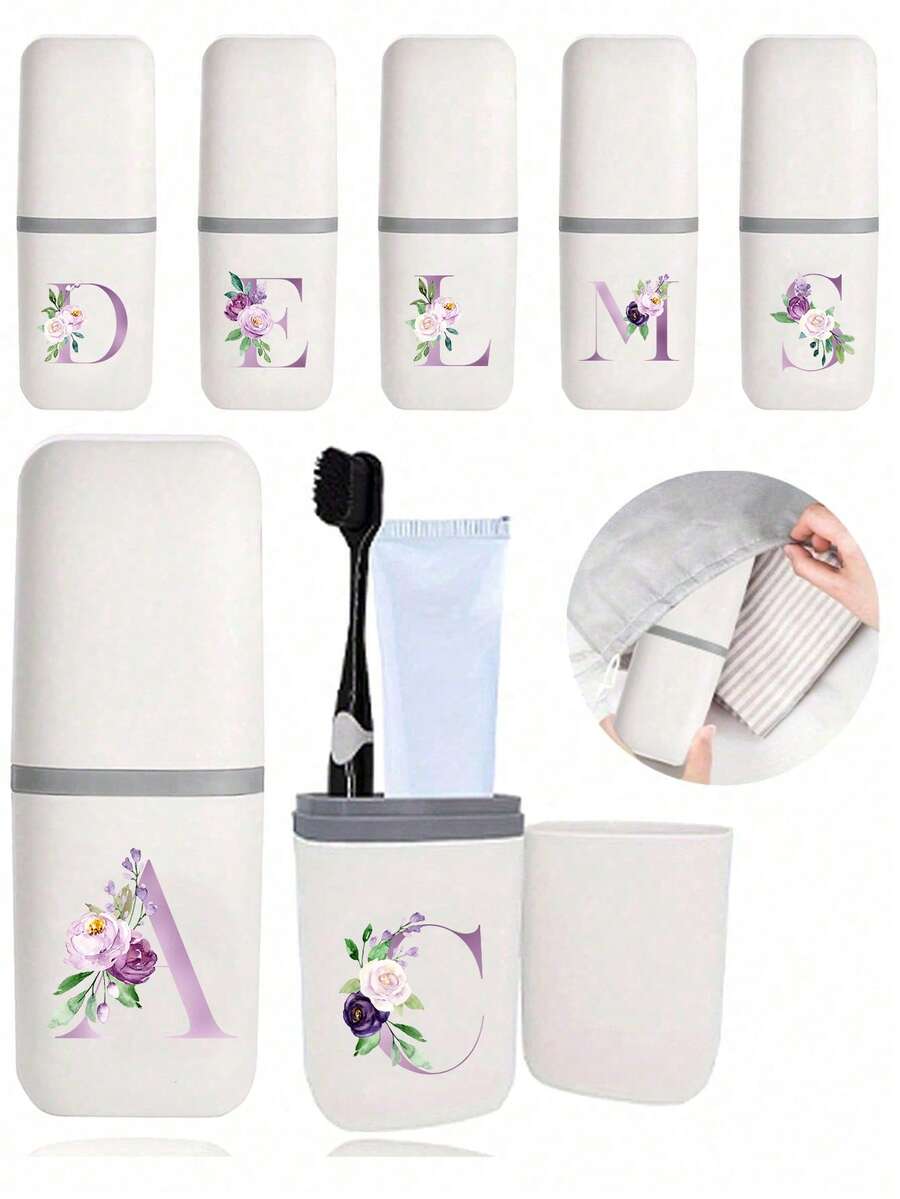Estojo Portátil para Escova de Dentes com Estampa Floral Roxa A-Z, Mantenha sua Escova de Dentes Limpa e Pronta para Levar! Porta-Escovas de Dentes de Viagem, Tampa Portátil para Copo de Escova de Dentes, Adequado para Viagens, Camping, Viagens de Negócios e Escola, Copo Multiuso para Escova de Dentes, Copo de Lavagem de Viagem, Kit de Armazenamento de Escovas de Dentes e Artigos de Higiene, Caixa de Armazenamento Minimalista para Artigos de Higiene, Itens Essenciais de Viagem, Acessórios de Banheiro, Itens Domésticos e Suprimentos de Armazenamento