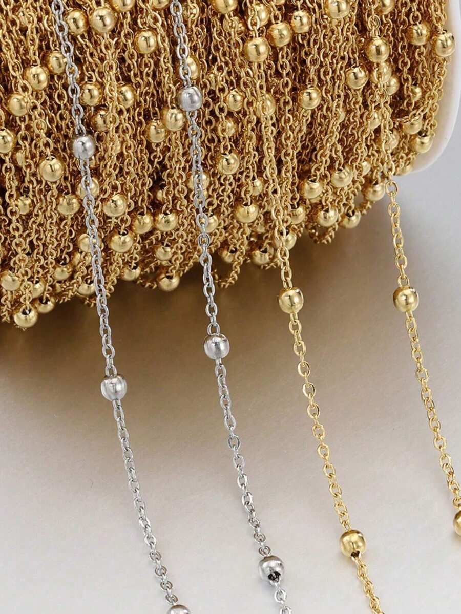 2米不锈钢金银色十字珠链，可用于DIY项链、手链、包包装饰 - 2米夾珠鏈 - 查看 1