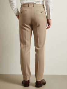 Mens Slim Fit Herringbone Tweed Wool Plaid Trousers Retro Dress Business Suit Pants - Rượu sâm banh - Xem 6
