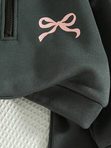 两件套女童休闲蝴蝶印花落肩圆领长袖卫衣长裤套装，保暖连帽衫和长裤，秋冬季 - 深灰色 - 查看 5