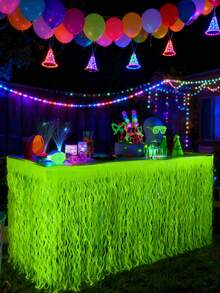 1Pc Glow-In-The-Dark Table Skirt,Neon Wave Metallic Foil-Trimmed Table Skirt,Neon Party Decorations,Glow Party Supplies,Festive Event Accessory,Bachelor Party Supplies,Birthday Party Decoration Supplies,Holiday Party Decor,Festive Table Decorations,Glow Birthday Decor,Pool Party Decorations - Multicolor - View 2