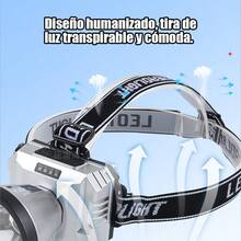 Linterna frontal LED Haz de luz de alta intensidad Sensor activado por ondas Diseño para montar en la cabeza con diáfano grande Mayor duración de la batería Foco para pesca nocturna Adecuada para viajes, uso diario y acampadas - Blanco y Negro - Ver 5
