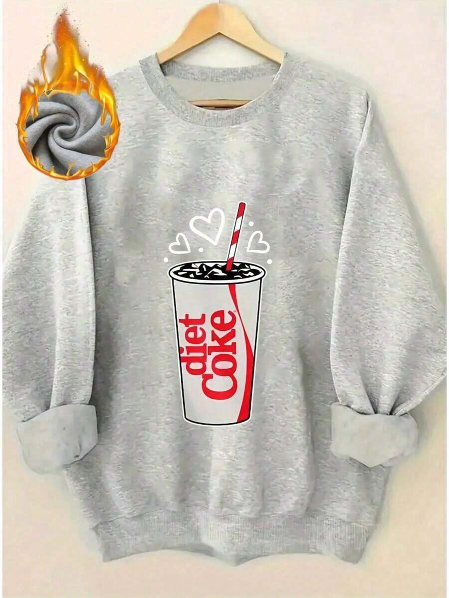 HoodieWomen's Casual Thick Pullover - Machine Washable Crew Neck All-Season Comfortable Top, Diet Pattern Print Design, Easy Versatile Sweatshirt - Plus Size Loose-Fitting Crew Neck Sweatshirts - Unisex Fall & Winter Clothing For Daily Wear & Casual GatheringsLoose And Comfortablewinter Clothes For Women - 灰色 - 查看 1