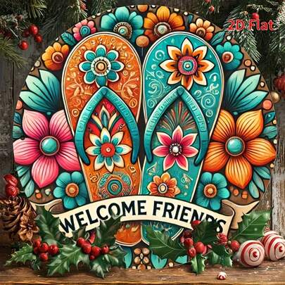 [1-Pack Metal Home Sign] Weather-Resistant Round Metal 1-Pack Home Sweet Home Sign | Iron Wreath Decoration With Pre-Drilled Holes, HD Printed Purple Roses & Butterflies, Indoor/Outdoor UseOpen In New