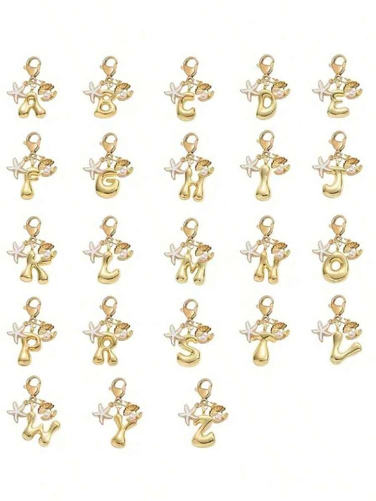 1pc A-Z Alphabet Gold Bubble Letter Cute Pendant Keychain, Shell And Starfish Accessories, Keychain, Ring Bag, Backpack Pendant, Car Pendant, Perfect Vacation, Shopping, Beach, Camping, Wallet And Handbag Accessories. Suitable For Women, Friends, Classmates Gift Decoration, Fashion Creative Design Birthday Gift Accessories, Summer Bag Charms, Ladies' Fashion Accessory, Durable Metal Keyring, Aesthetic Gift Idea, Novelty Keychain, Back To School Car Accessories Goth Y2k - 彩色 - 查看 2