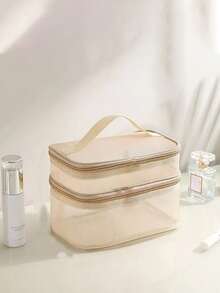 2026新款极简网眼化妆包，可收纳口红、BB霜、粉饼等，大容量便携旅行整理包，日常化妆包，旅行必备，适合作为万圣节和圣诞节礼物