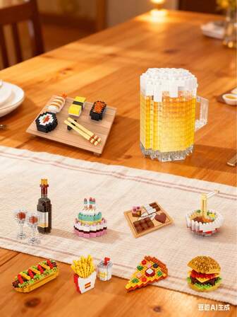 1 Food Building Blocks, Ice Cream Building Block, Cake Building Block,Red Wine Building Block,Orange Building Block,Cake Building Block,Kiwi Building Block,Sushi Building Block,Chocolote Building Block, DIY Food Series Building Blocks, Birthday Gift,Mini Building Block,Desktop Decoration,Pressure Relief