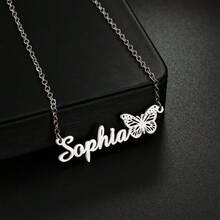 1pc Customized Name Necklace Retro Elegant Style - Butterfly Pendant Stainless Steel Material Fashion Simple Design Women's Jewelry, Christmas Gift - Multicolor - View 7