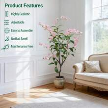 4FT Indoor Artificial Trees For Home Decor, Outdoor Pink Fake Flowers, Fake Plants, Bonsai Tree, Model Trees, Faux Tree For Living Room Bedroom Study Office Hotel Lobby Wedding Decor Commercial Venues - Pink - View 3