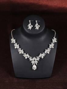 4件套青少年首饰套装，公主项链套装，皇冠项链套装，水晶级派对头饰，豪华皇冠项链礼盒，适合婚礼、节日、晚会等场合 - 銀色 - 查看 3