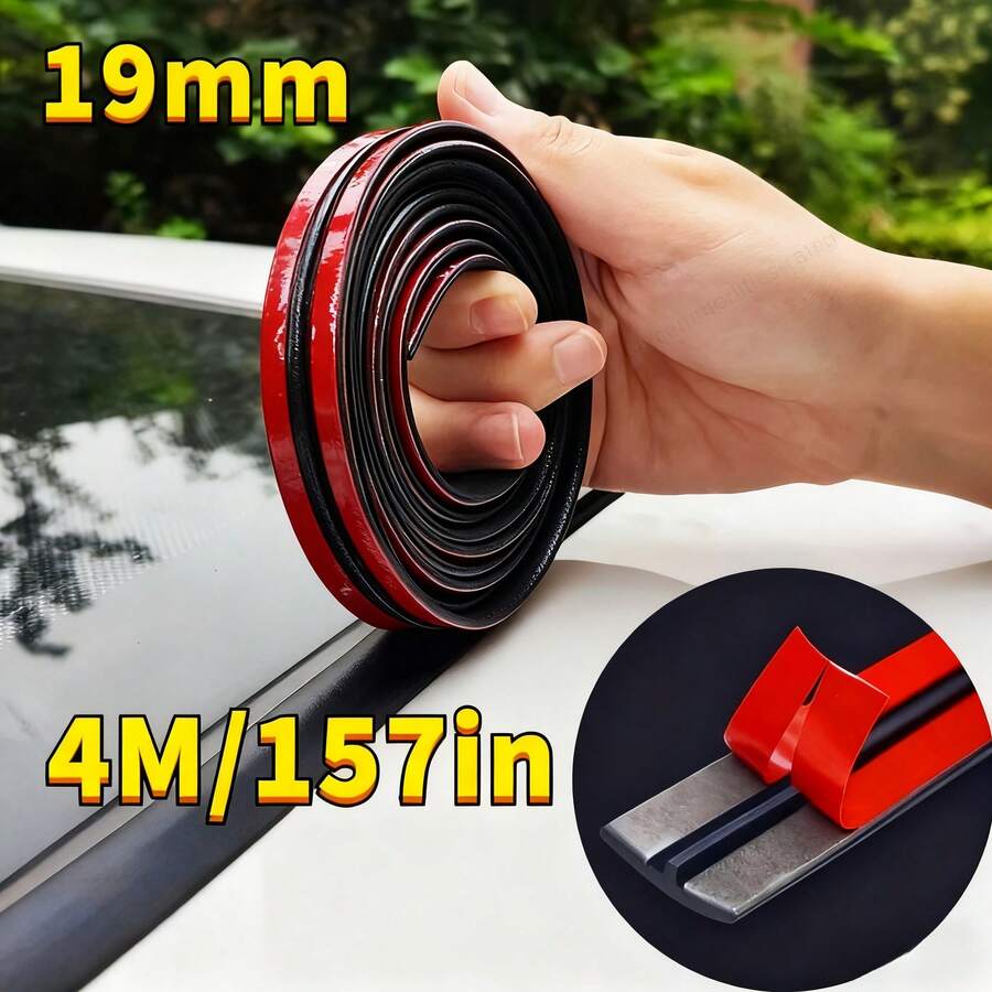 19mm X 4M (157in) T-Shape Car Weatherstripping, Waterproof Soundproof Seal Strip For Sunroof Windows Windshield, Universal Automotive Door/Window/T-Style Sealing Rubber Strip, Anti-Leak Dustproof Noise Reduction Car Accessory For Women, Flexible Weather-Resistant Auto Sealant Strip - Multicolor - View 1