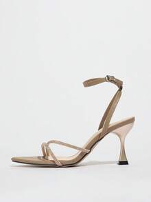 Women's High Heel Shoes, Suitable For Spring/Summer Night Parties, Outdoor, Fashion High-End Parties, Wineglass Heel, Pointed Toe, Rose Gold Rhinestone Decor, High-Quality Mysterious Stone Texture Material, Sexy Adjustable Ankle Strap, Elegant And Luxurious Brown Color, Matching Dresses, Formal Wear, Ballroom Party Heels - Brown - View 4