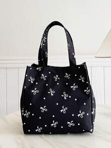 便携式保温午餐包，加厚可爱午餐水果包，学生适用，黑色蝴蝶结午餐包，大容量保冷包，男女通用，适合野餐、上学、送给女性的礼物，露营必备 - 黑與白 - 查看 11