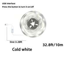 5V LED Light Strip, Warm White/Cool White, USB Powered With Built-In Switch Button, Easy Installation, Suitable For Bedroom, Wardrobe, Cabinet, Home DIY Lighting - white light - View 12