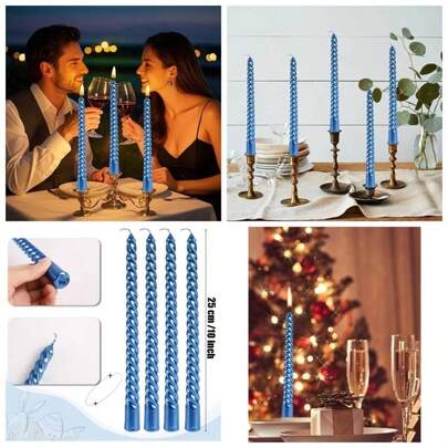 Taper Candles 8 PCS, Blue Taper Candle Sticks 10 Inch, Dripless And Smokeless Home Decoration Weddings Dinner Celebrations