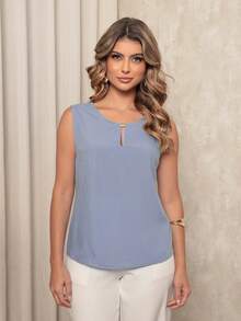 ALETHEIA - LIGHT AND COMFORTABLE TANK TOP IN VISCOSE FABRIC WITH DELICATE TUBE ON THE NECKLINE - WOMEN'S TOPS  TOPS - 淺藍色 - 查看 6