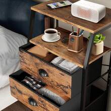 SAFONUS Buros para recamara, Burós Mesa de Noche con 4 cajones y Estante de 2 Niveles, Organizador de Tela para vestidor para Dormitorio, Armario, Pasillo, guardería, Mesa Auxiliar, Mueble Lateral - Marrón - Ver 12