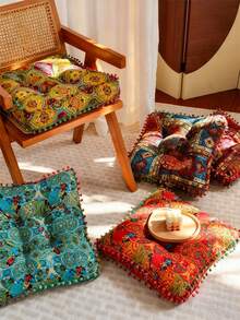 1pc 16.5*16.5in Bohemian Floor Cushion, Vintage Moroccan Chair Cushion, Bedroom Tatami Cushion, Bedroom Living Room Home Decor Pillow, Soft Polyester Fibre, Machine Washable, All Season Use, Suitable For Sofa, Bed And Living Room Decor, Perfect Gift