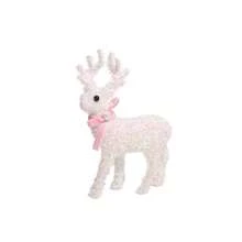 Figuras navideñas de renos, estatua de ciervo brillante con oropel y lazo, campanillas, decoración de mesa para fiestas navideñas en el hogar. - Rosa - Ver 6